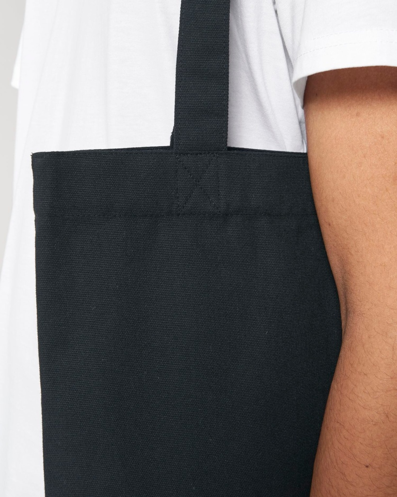 Woven Tote Bag (Black) - Front detail, model photo
