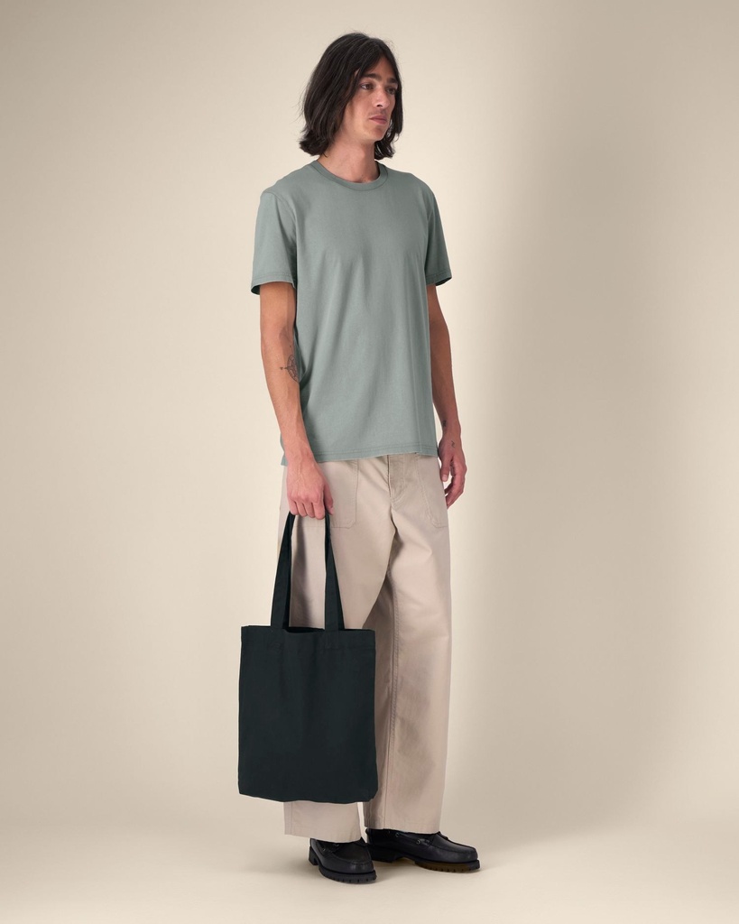 Woven Tote Bag (Black) - Front view, model photo
