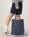 Woven Tote Bag (Midnight Blue) - Front detail, model photo 1