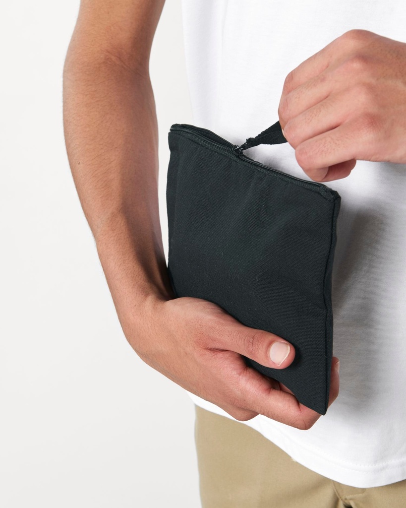 Woven pencil case (Black) - Front detail, model photo