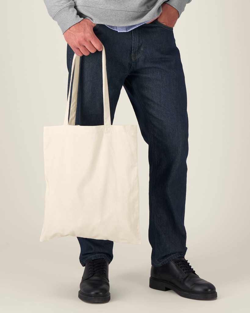 Light Tote Bag (Natural Raw) - Front detail, model photo 1