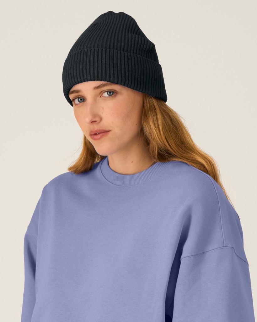 FISHERMAN BEANIE (Black) - Front detail, model photo 1