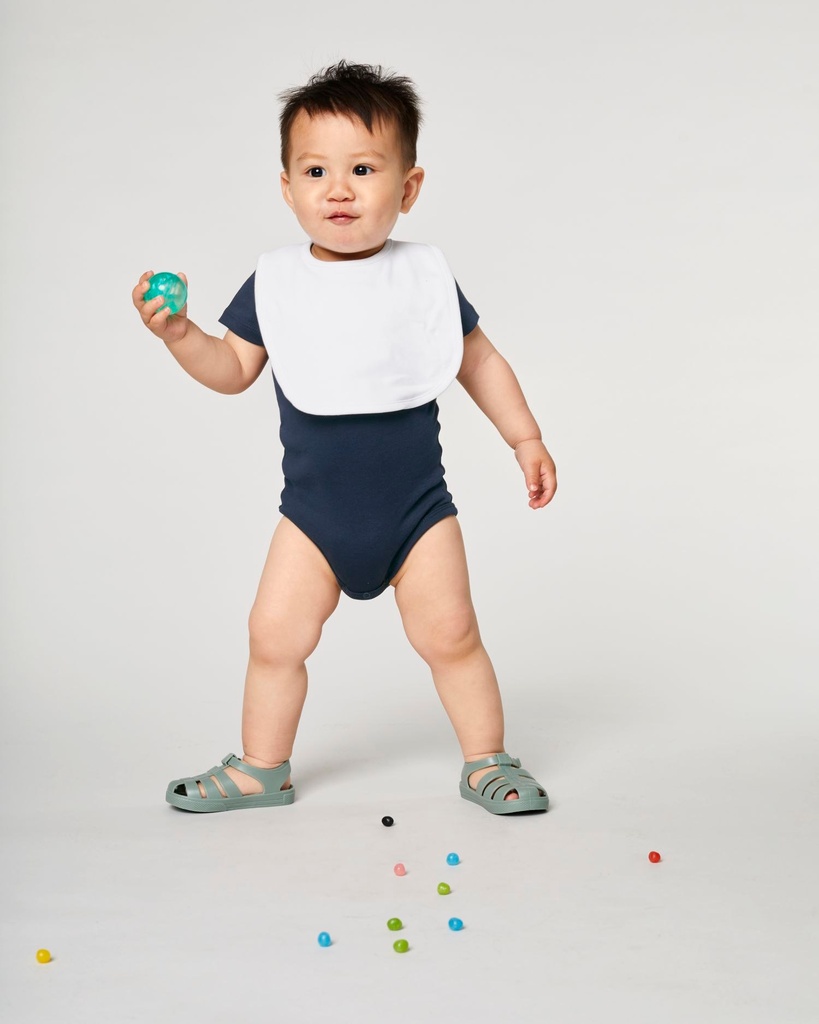 Baby Bib (White) - Front view, model photo