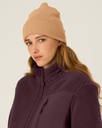 RIB BEANIE (Latte) - Front detail, model photo 1